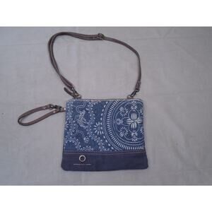 Myra Bag Womens Boho Canvas Leather Crossbody Blue Brown Wristlet Purse